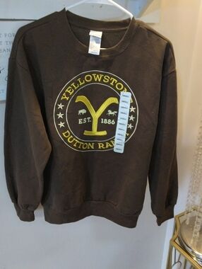 Yellowstone Dutton Ranch Crewneck Sweatshirt - Brown with Yellow Logo